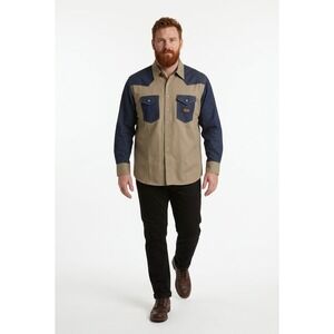 Rasco FR Flame Resistant Western Work Shirt Khaki 2 Tone Denim 5XL Mens Oilfield